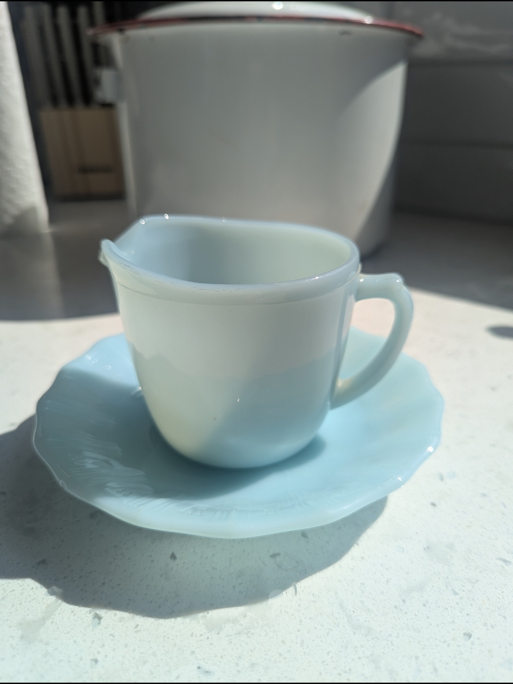 Robin Eggs Blue Delphite By Fire King Creamer with Saucer